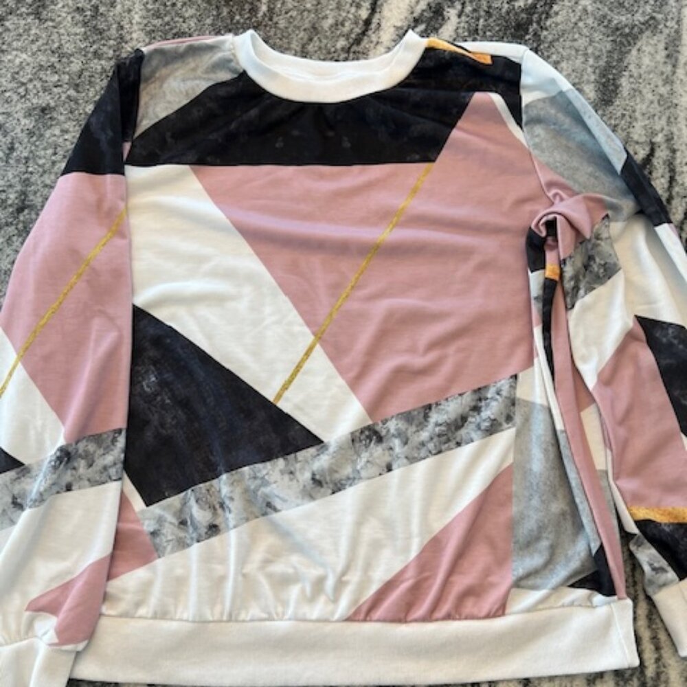 SHEIN geometric abstract print shirt pink, black, white gray marble patterns  L